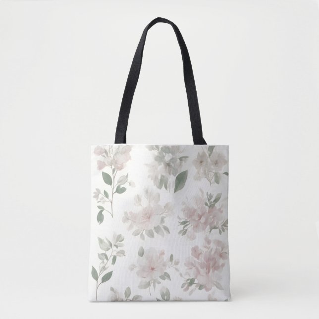 Bolso De Tela Flores Blancas Neutrales Hazy De bonito, Florales  (Anverso)