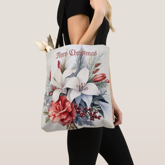 Bolso De Tela Flores Blancas Rojas Navidad Elegantes (Detalle)