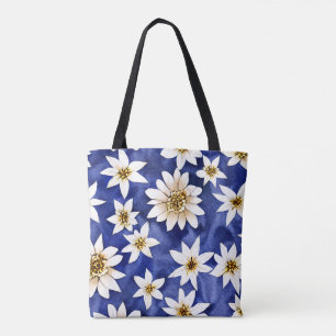 Bolso De Tela Flores blancas simples en color de agua de fondo a