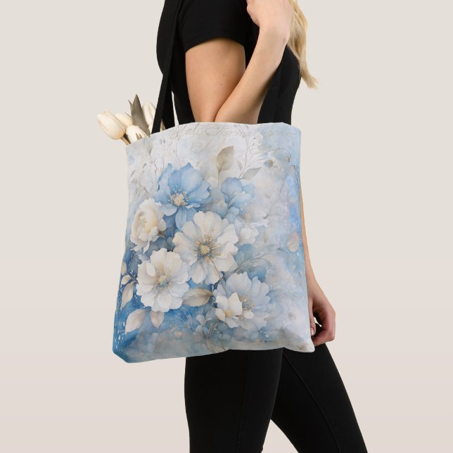 Bolso De Tela Flores blancas y azules (Detalle)