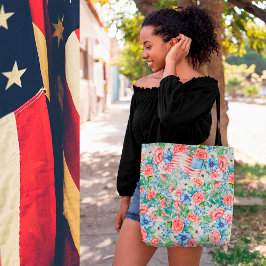 Bolso De Tela Flores Blancas Y Azules Rojas Patrióticas 4 De Jul