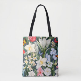 Bolso De Tela Flores blancas y mariposas