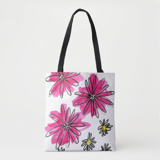 Bolso De Tela Flores blancas y rosas singulares (Anverso)