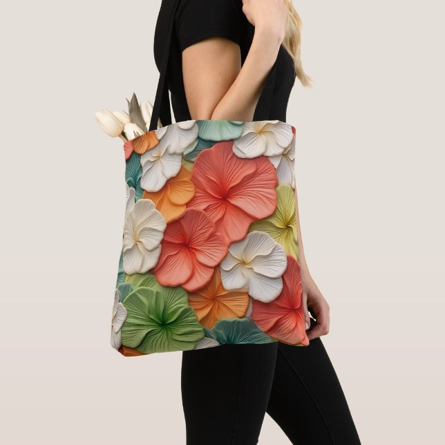 Bolso De Tela FLORES BLANCOS AMARILLOS naranjas VERDES (Detalle)