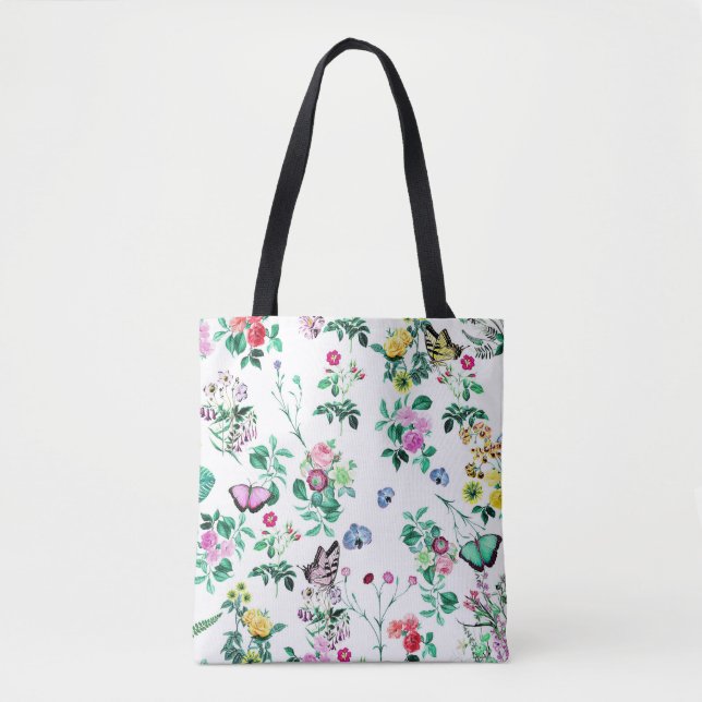 Bolso De Tela Flores bonitas y mariposas (Anverso)