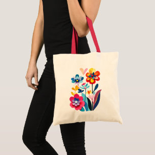Bolso De Tela Flores Botánicas Abstractas y Vibrantes Recortadas
