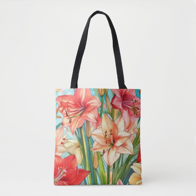Bolso De Tela Flores botánicas de Amaryllis (Anverso)