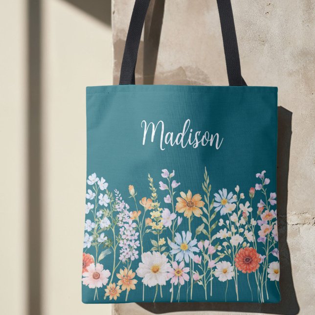 Bolso De Tela Flores Botánicas Florales de Acuarela de Monograma (Subido por el creador)