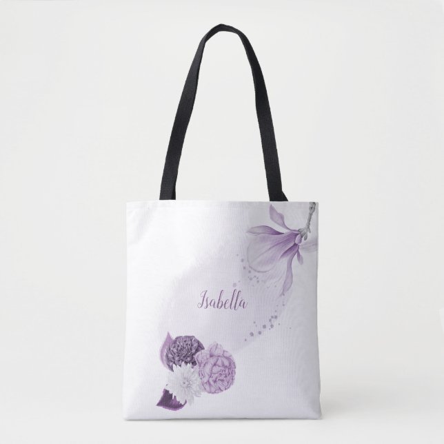 Bolso De Tela flores botánicas moradas románticas (Anverso)