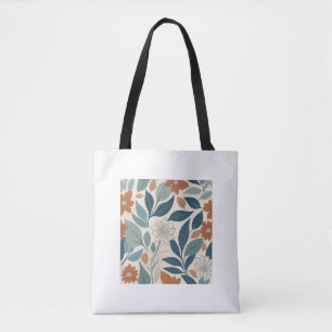 Bolso De Tela Flores Botánicos Modernos – Terracota y Azul