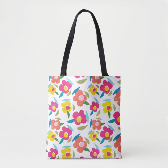 Bolso De Tela Flores brillantes en blanco (Anverso)