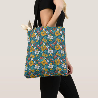 Bolso De Tela Flores brillantes, fondo oscuro