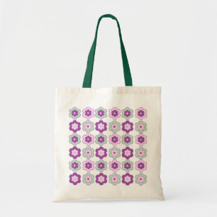 Bolso De Tela Flores Burbuja Retro (Púrpura y Verde) Patrón