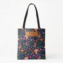 Flores caprichosas pájaros y mariposas monograma