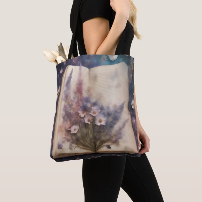 Bolso De Tela Flores caprichosas que crecen de un libro (Detalle)