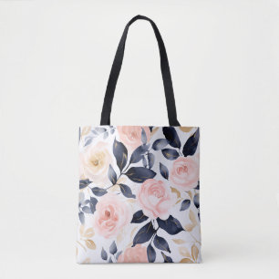 Bolso De Tela Flores Chic Azul Rosa