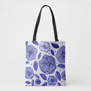 Bolso De Tela Flores color agua y tinta - paleta azul