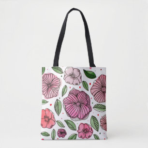 Bolso De Tela Flores color agua y tinta - rosa y verde
