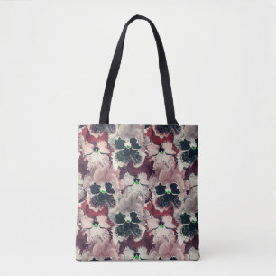 Bolso De Tela Flores color de agua rosa y burdeos