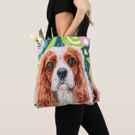 Bolso De Tela Flores coloridas de Cute King Charles Spaniel