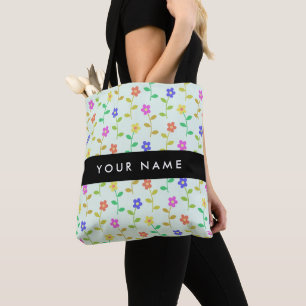 Bolso De Tela Flores Coloridas, Fondo Verde Claro, Negro