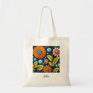 Bolso De Tela Flores coloridas y hojas verdes Tote Bag