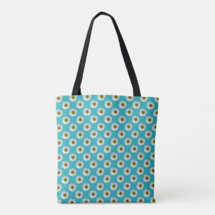 Bolso De Tela Flores con huellas florales en azul turquesa