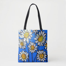 Bolso De Tela Flores con pedales blancos