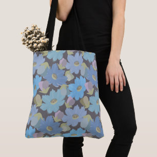Bolso De Tela Flores Cosmos Negras y Azules