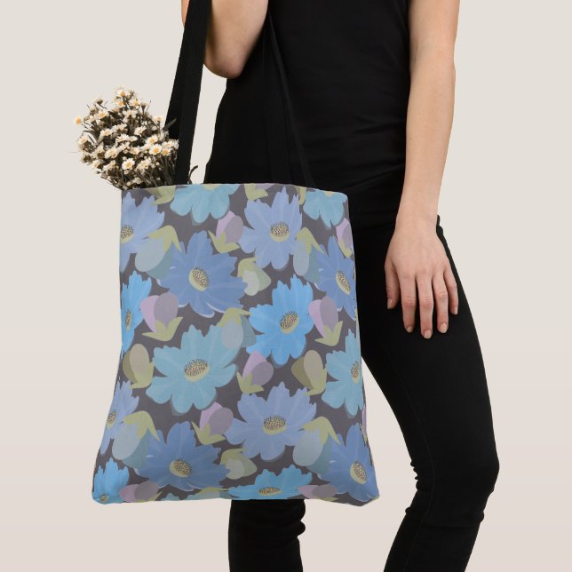 Bolso De Tela Flores Cosmos Negras y Azules (Detalle)