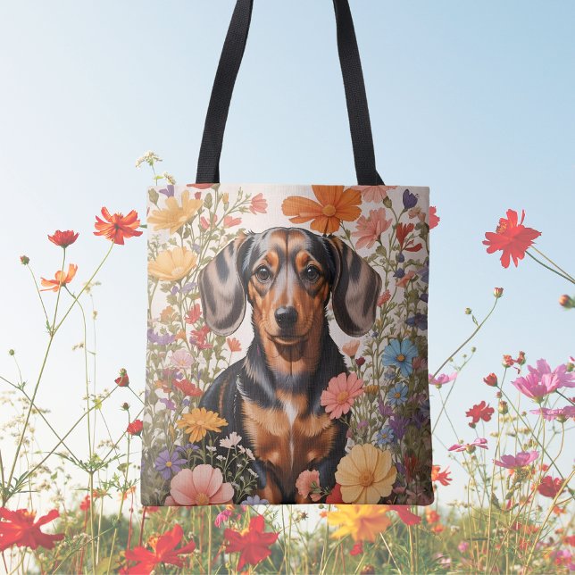 Bolso De Tela Flores Cute Brown Dachshund Y Cosmos (Subido por el creador)