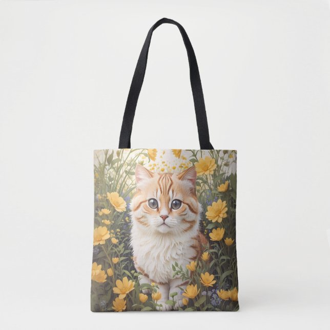 Bolso De Tela Flores Cute Munchkin Cat Y Buttercup (Anverso)