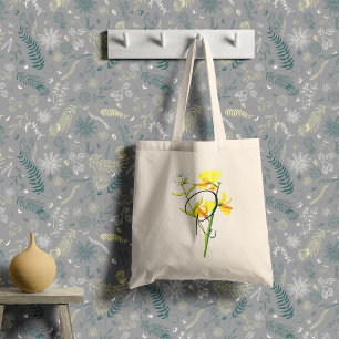 Bolso De Tela Flores de acuarela amarillas con tu inicial