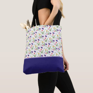 Bolso De Tela Flores de Acuarela Amarillo Rosa Purpura Bloque de