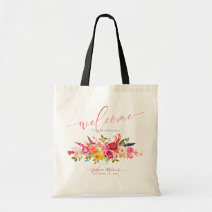 Bolso De Tela Flores de acuarela boho rosadas Bienvenida