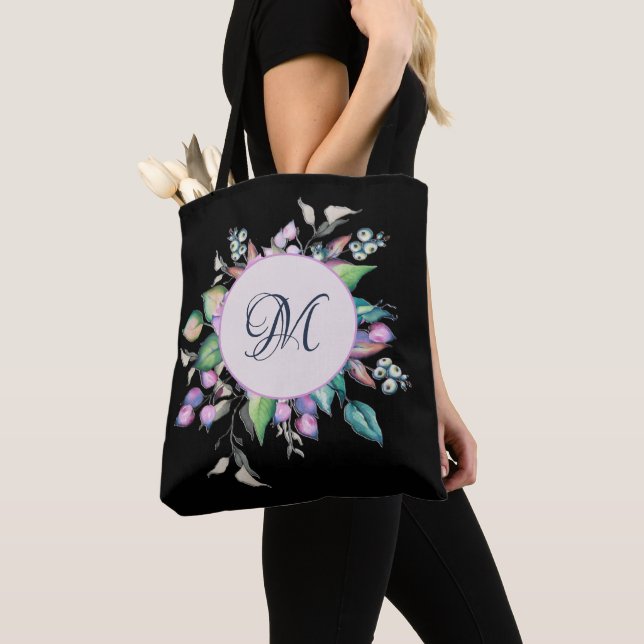 Bolso De Tela Flores de acuarela Floral Pastel Monograma (Detalle)