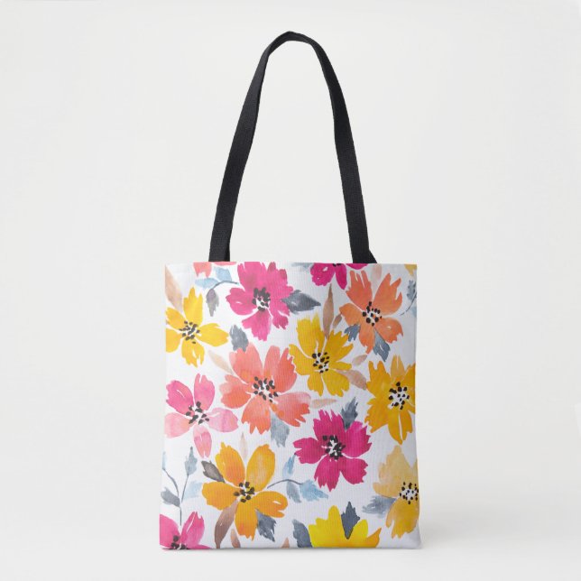 Bolso De Tela Flores de acuarela floridas y flotantes (Anverso)
