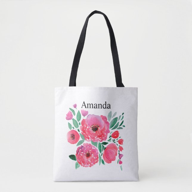 Bolso De Tela Flores de acuarela, ramo 2. (Anverso)