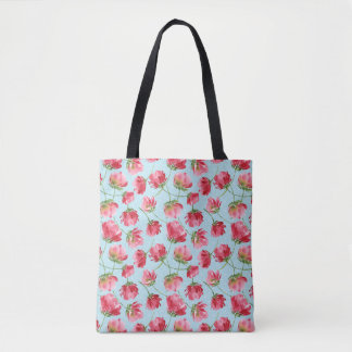 Bolso De Tela Flores de Acuarela Rojo Carmesín Lanzadas Lunares