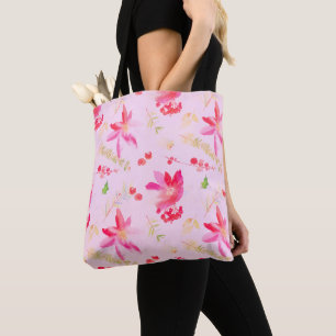 Bolso De Tela Flores de acuarela rosa brillante