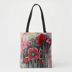 Bolso De Tela Flores De Adormidera En Acuarela
