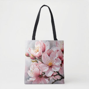 Bolso De Tela Flores de albaricoque rosa y blanco en fondo gris