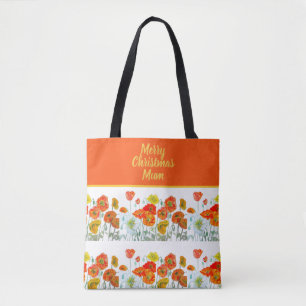 Bolso De Tela Flores de amapola rojas naranjas amarillas Navidad