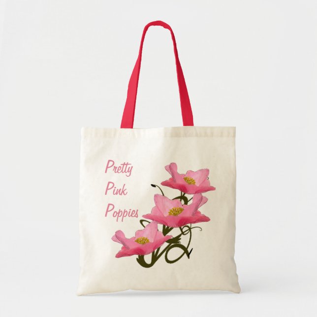 Bolso De Tela Flores de Amapola Rosa Ecológicas Reutilizables Pe (Frente)