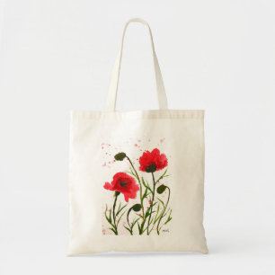 Bolso De Tela Flores de amapolas rojas acuarela rústica naturale