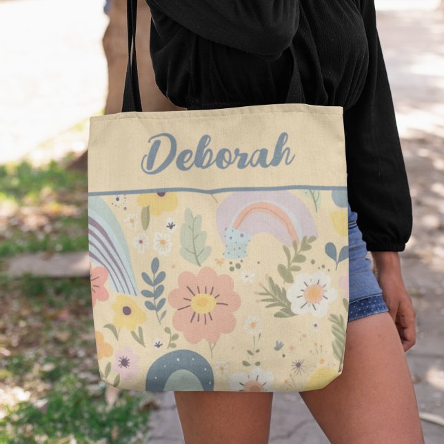 Bolso De Tela Flores de arcoiris pasteles personalizadas (Subido por el creador)
