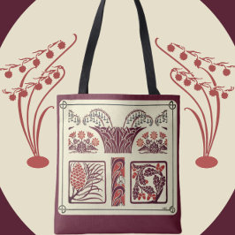 Bolso De Tela Flores de Art Nouveau y Pinecones