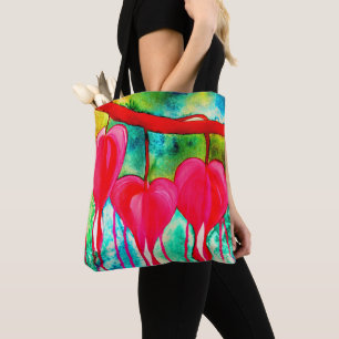 Bolso De Tela Flores de arte del corazón de color rosa neón