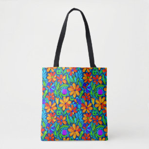 Bolso De Tela Flores de arte popular de colores vivos