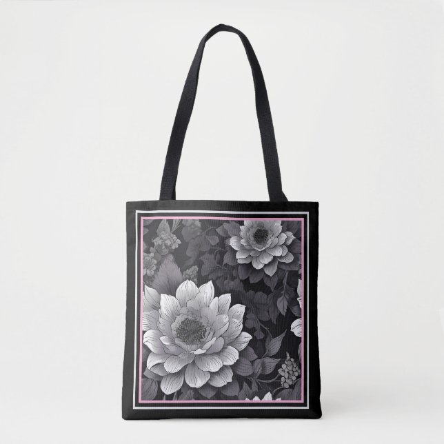 Bolso De Tela Flores de blanco y negro (Anverso)